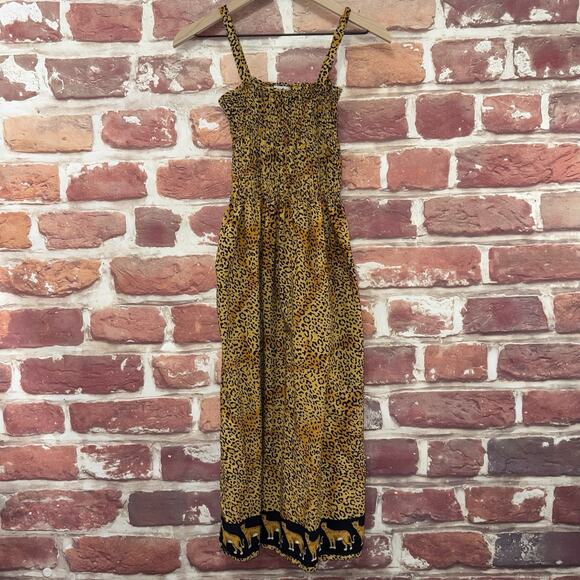 Just Love Summer Dress Women's M Tan Black Safari Animal Print Beachy Stretchy - Picture 1 of 8